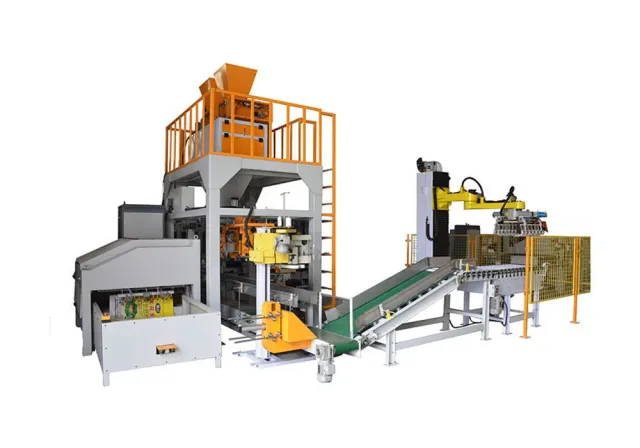 Bagging line with filling station, conveyors and palletizing equipment