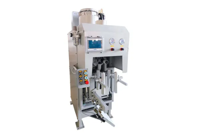 Valve bag packing machine with filling outlet and control panel